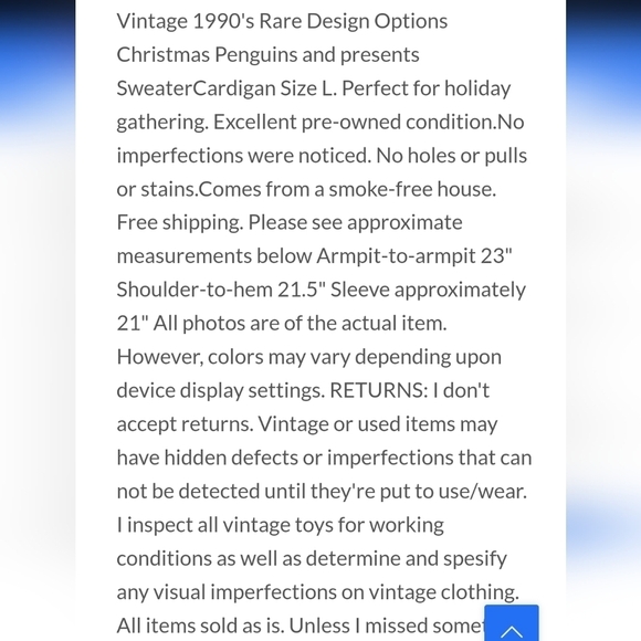 Vintage Design Options by Philip & Jane Gordan Christmas Penguin Sz. S Cardigan - Picture 9 of 9